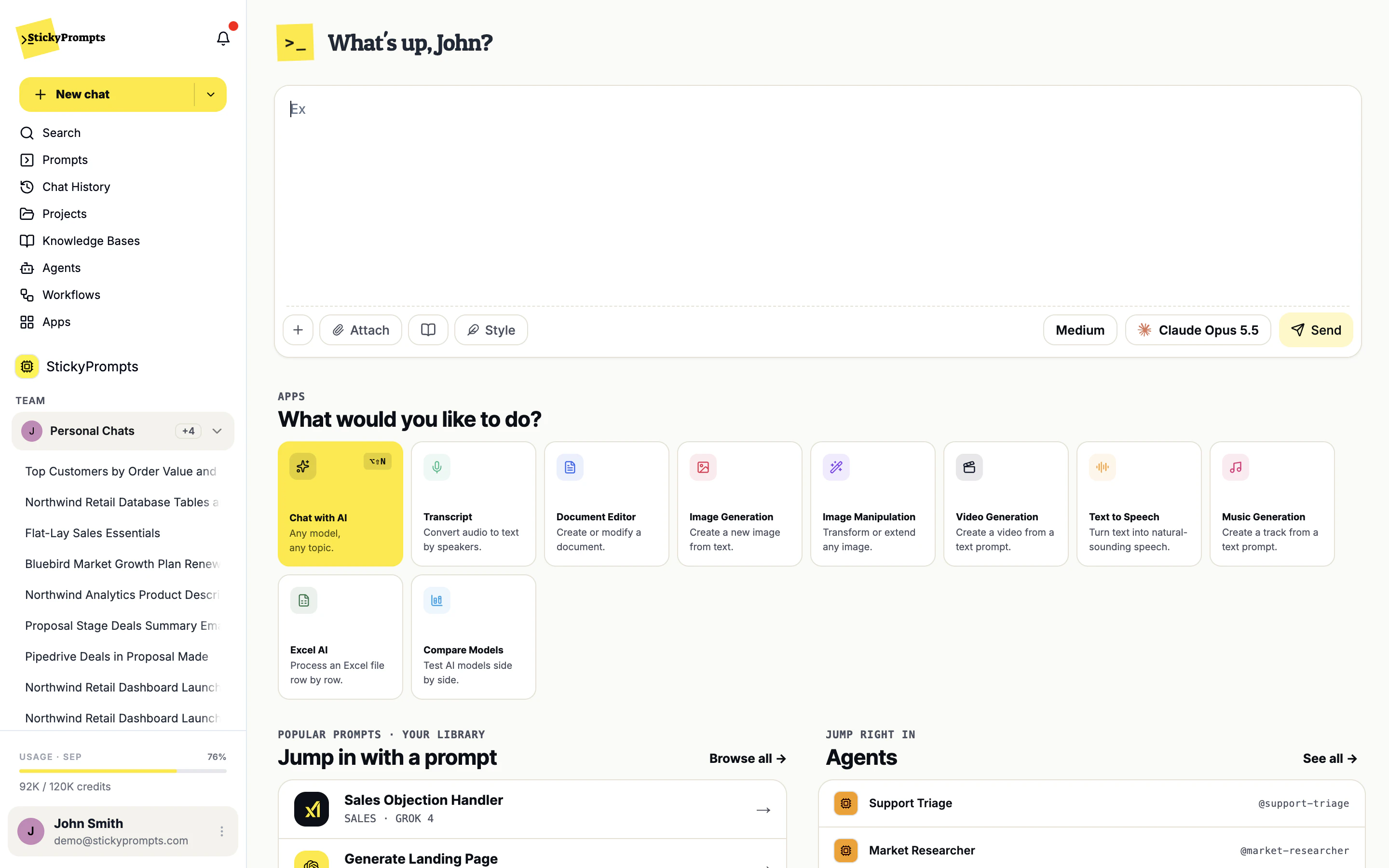 The composer with Attach, the knowledge base picker and Style highlighted