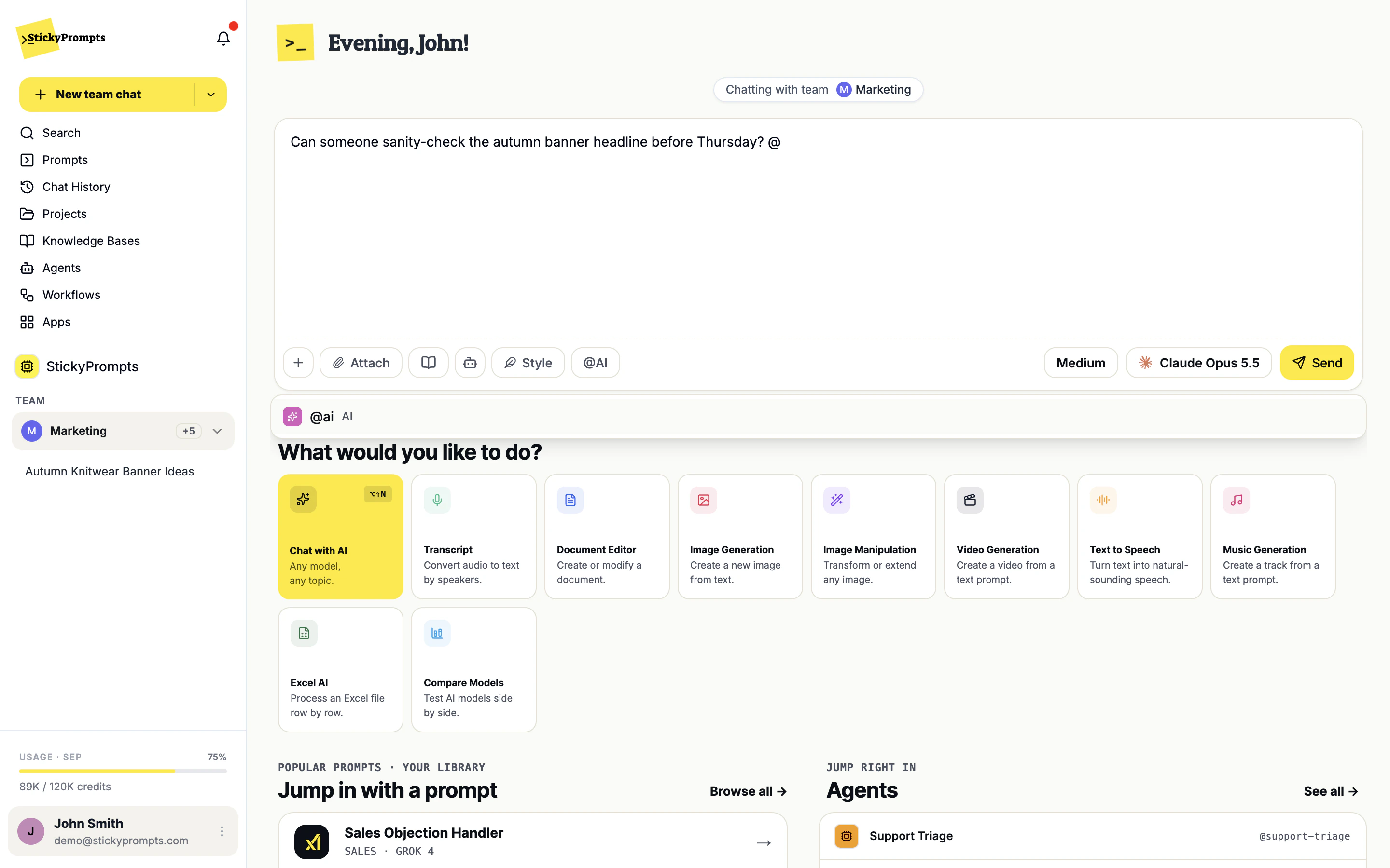 Typing @ in a team chat opens the mention list with @ai at the top